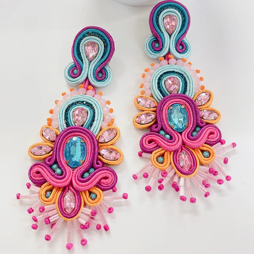 Sammy Beaded Pink Earrings-Earrings-Dear Me Southern Boutique, located in DeRidder, Louisiana