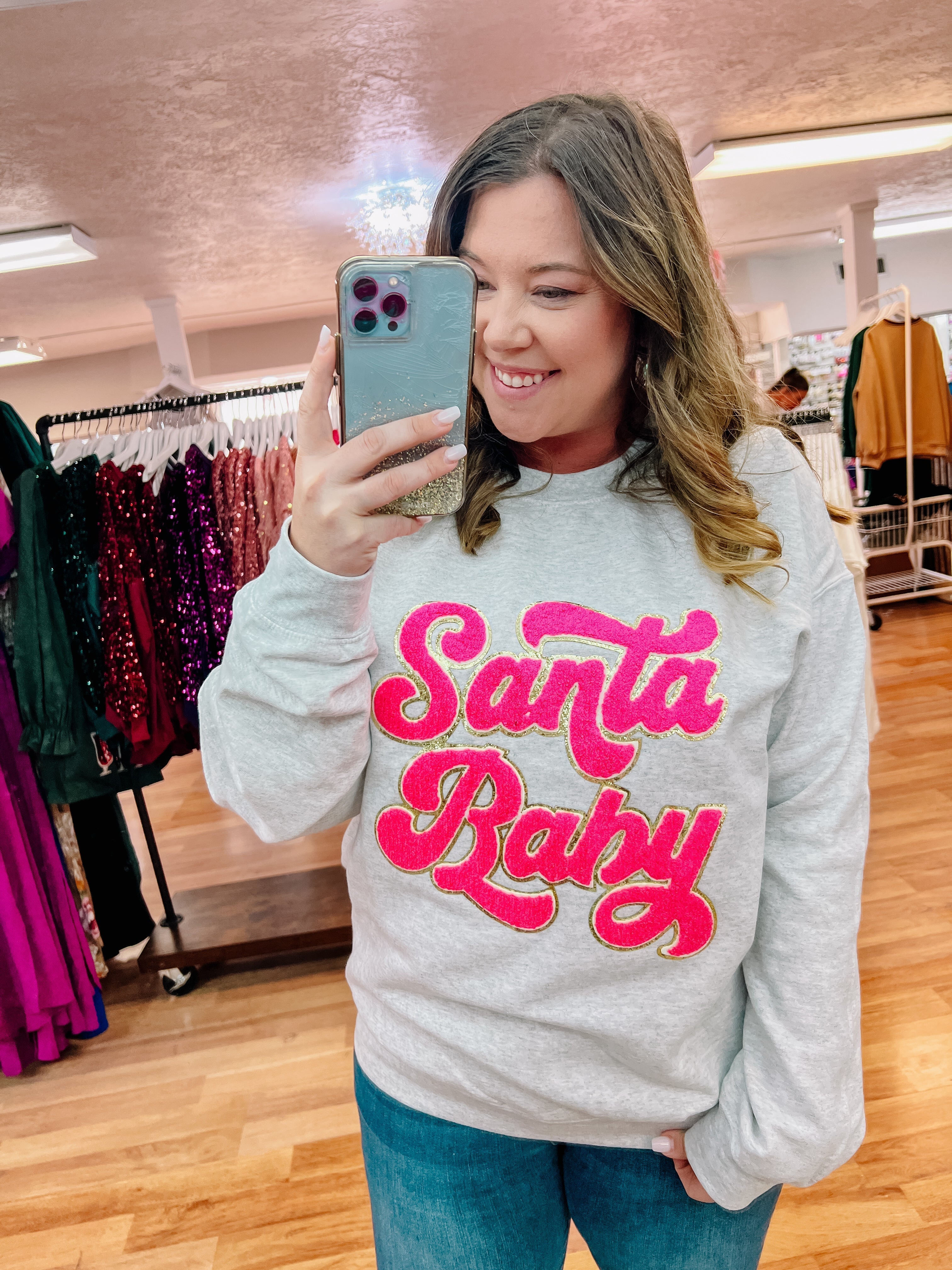 Santa Baby Chenille Patch Crewneck (Copy)-Graphic Tops-Dear Me Southern Boutique, located in DeRidder, Louisiana