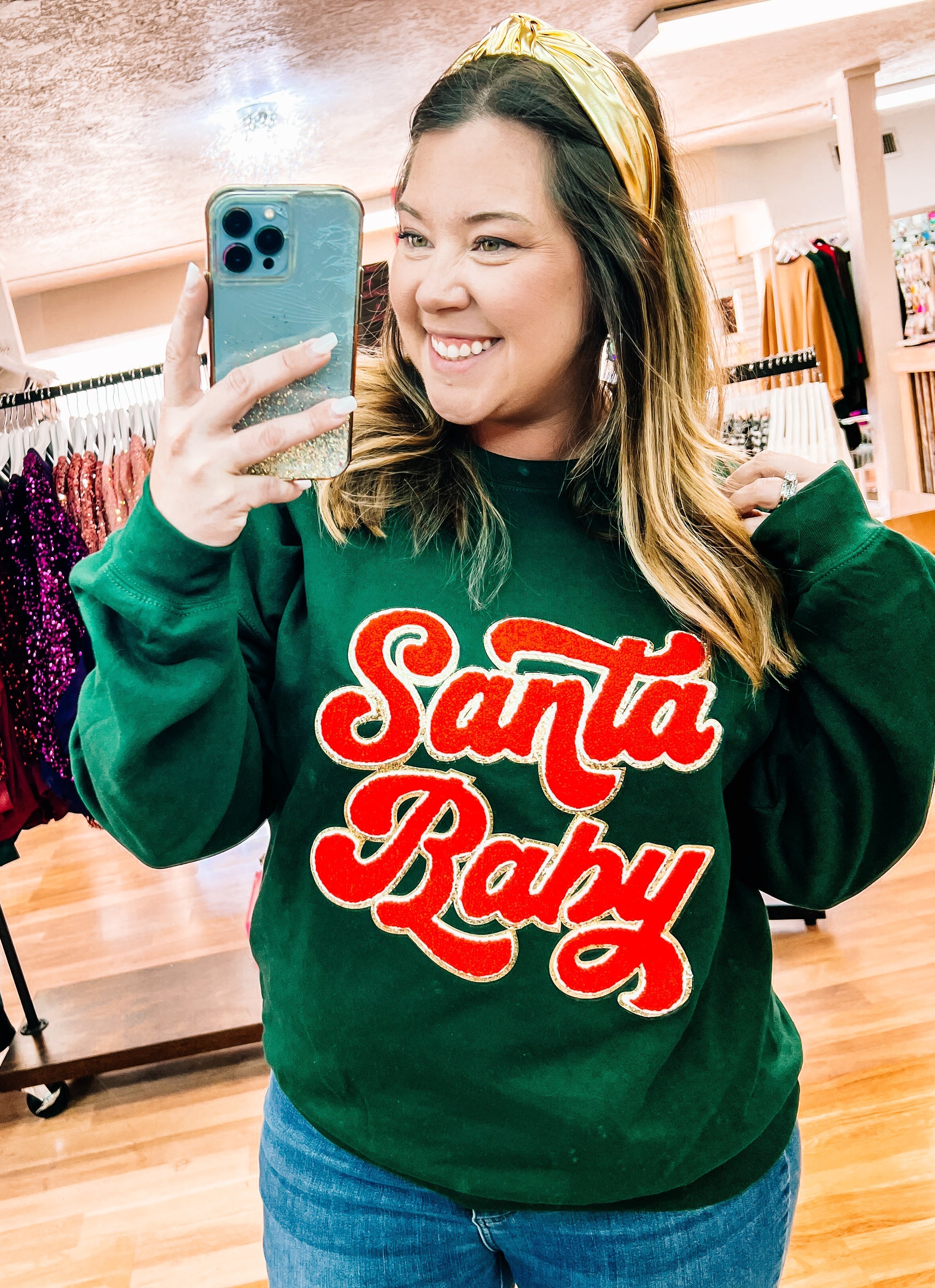 Santa Baby-Green-Graphic Tops-Dear Me Southern Boutique, located in DeRidder, Louisiana