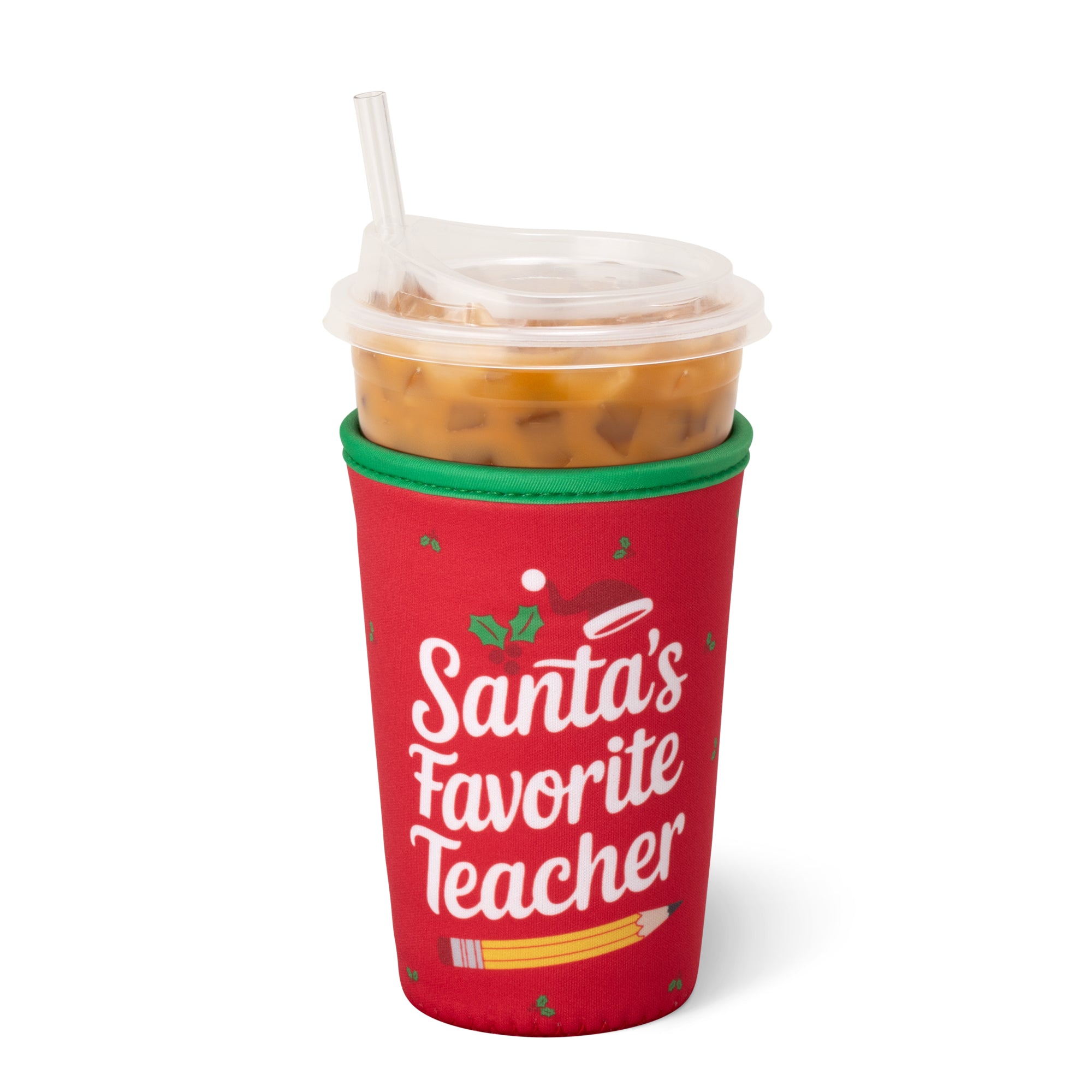 Santas Favorite Teacher Iced Cup Coolie-Travel Mugs-Dear Me Southern Boutique, located in DeRidder, Louisiana