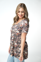 Sarah Ruffle Short Sleeve - Blushwood Floral-Tops-Dear Me Southern Boutique, located in DeRidder, Louisiana