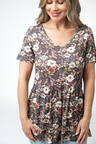 Sarah Ruffle Short Sleeve - Blushwood Floral-Tops-Dear Me Southern Boutique, located in DeRidder, Louisiana