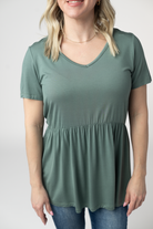 Sarah Ruffle Short Sleeve - Dusty Jade-Tops-Dear Me Southern Boutique, located in DeRidder, Louisiana