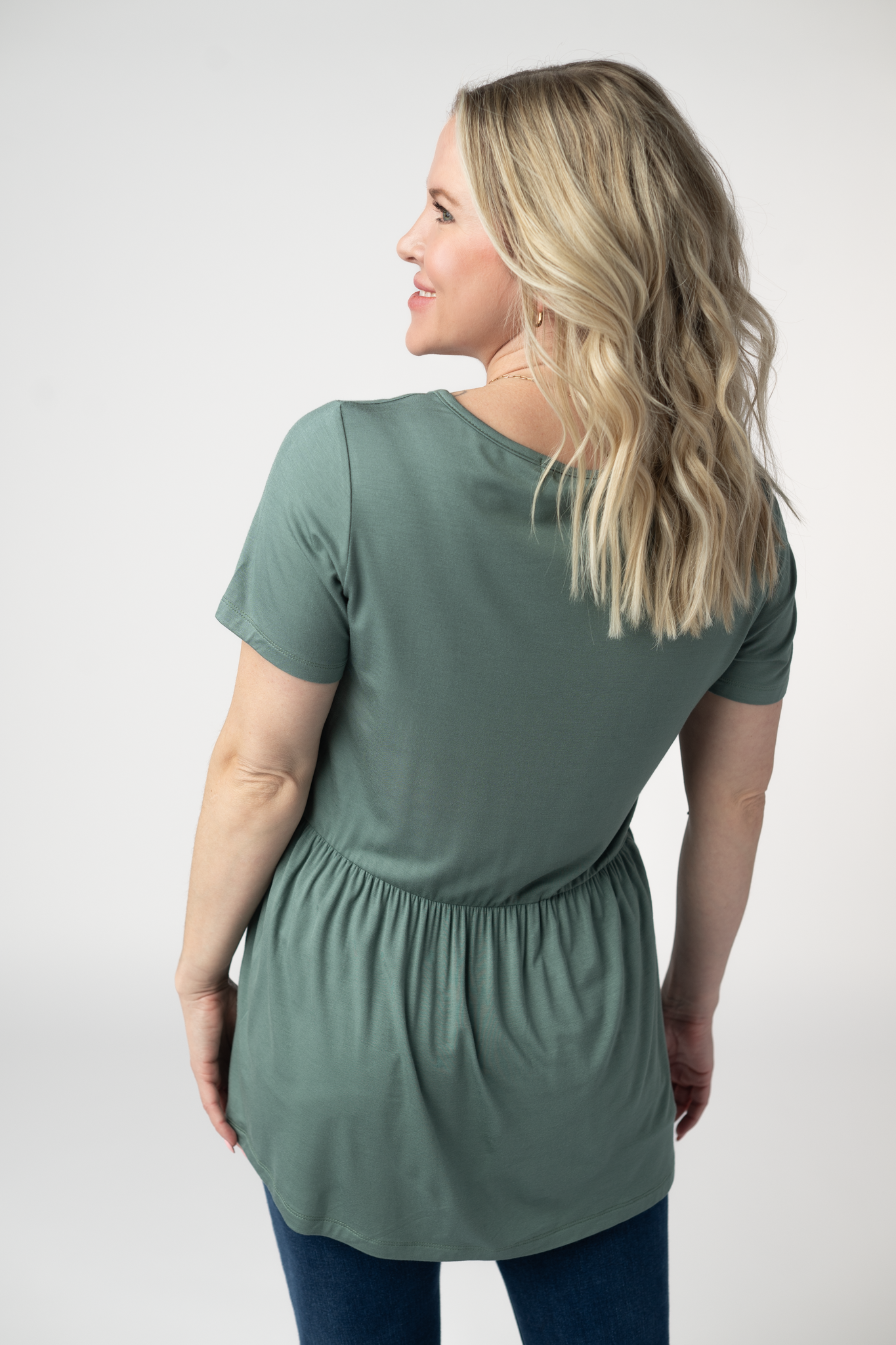 Sarah Ruffle Short Sleeve - Dusty Jade-Tops-Dear Me Southern Boutique, located in DeRidder, Louisiana
