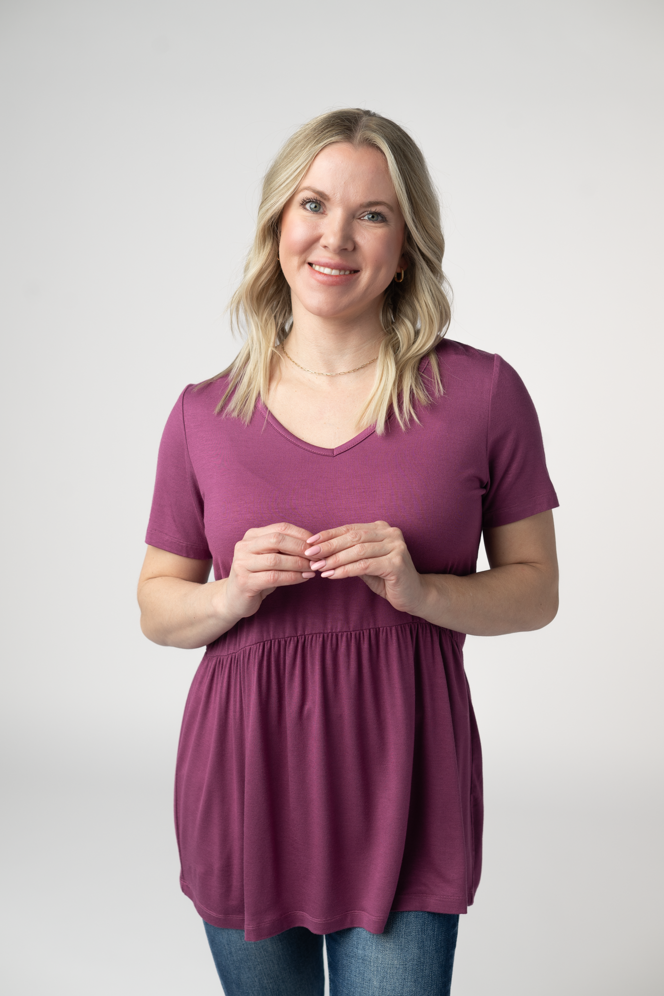 Sarah Ruffle Short Sleeve - Mulberry-Tops-Dear Me Southern Boutique, located in DeRidder, Louisiana