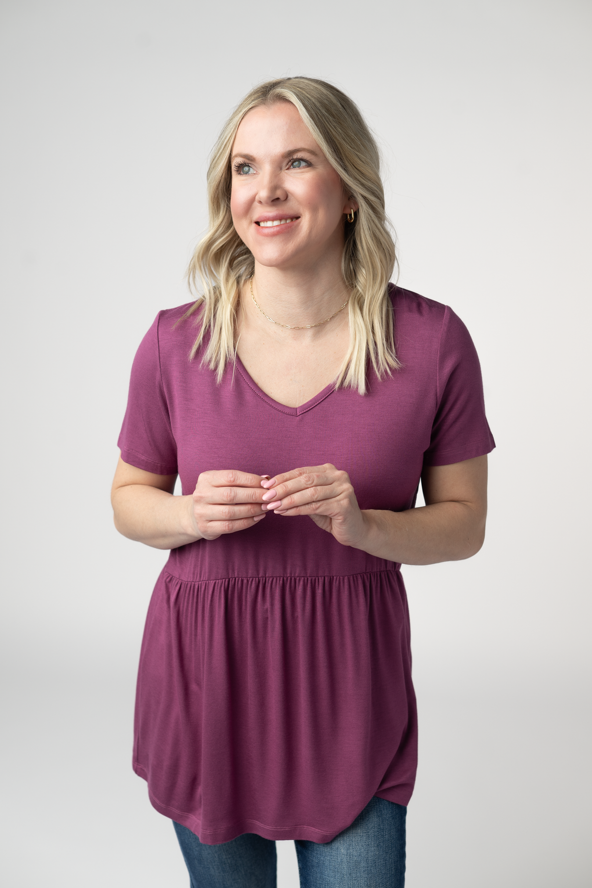 Sarah Ruffle Short Sleeve - Mulberry-Tops-Dear Me Southern Boutique, located in DeRidder, Louisiana