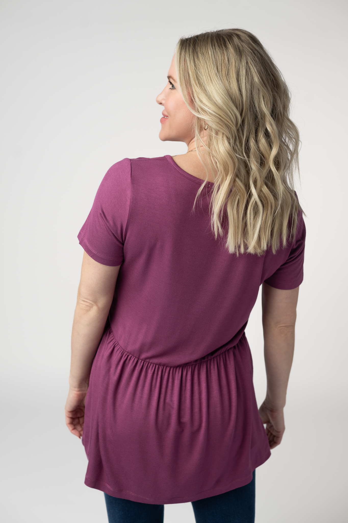 Sarah Ruffle Short Sleeve - Mulberry-Tops-Dear Me Southern Boutique, located in DeRidder, Louisiana