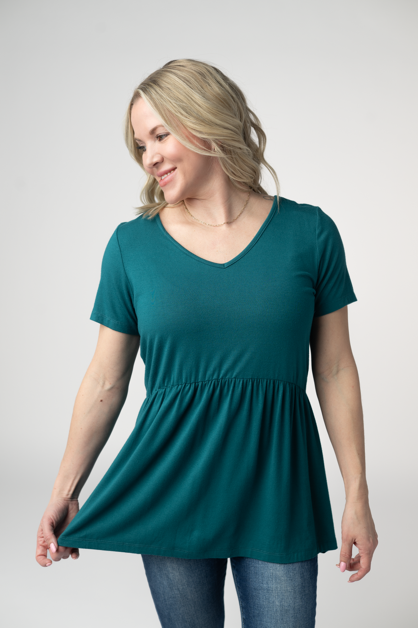 Sarah Ruffle Short Sleeve - Teal-Presales-Dear Me Southern Boutique, located in DeRidder, Louisiana