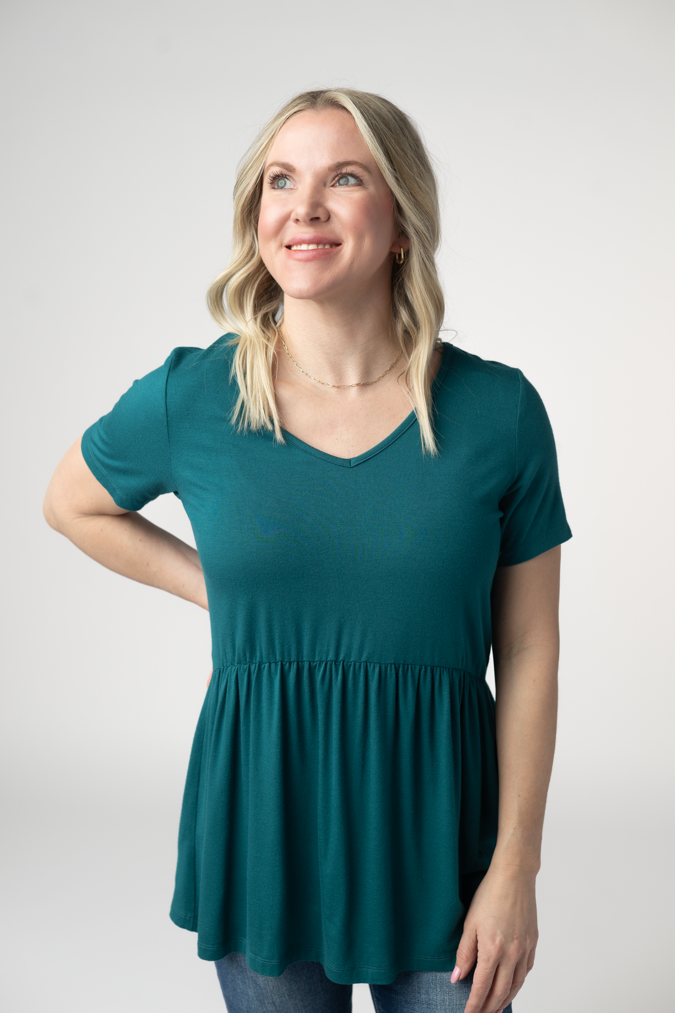 Sarah Ruffle Short Sleeve - Teal-Tops-Dear Me Southern Boutique, located in DeRidder, Louisiana