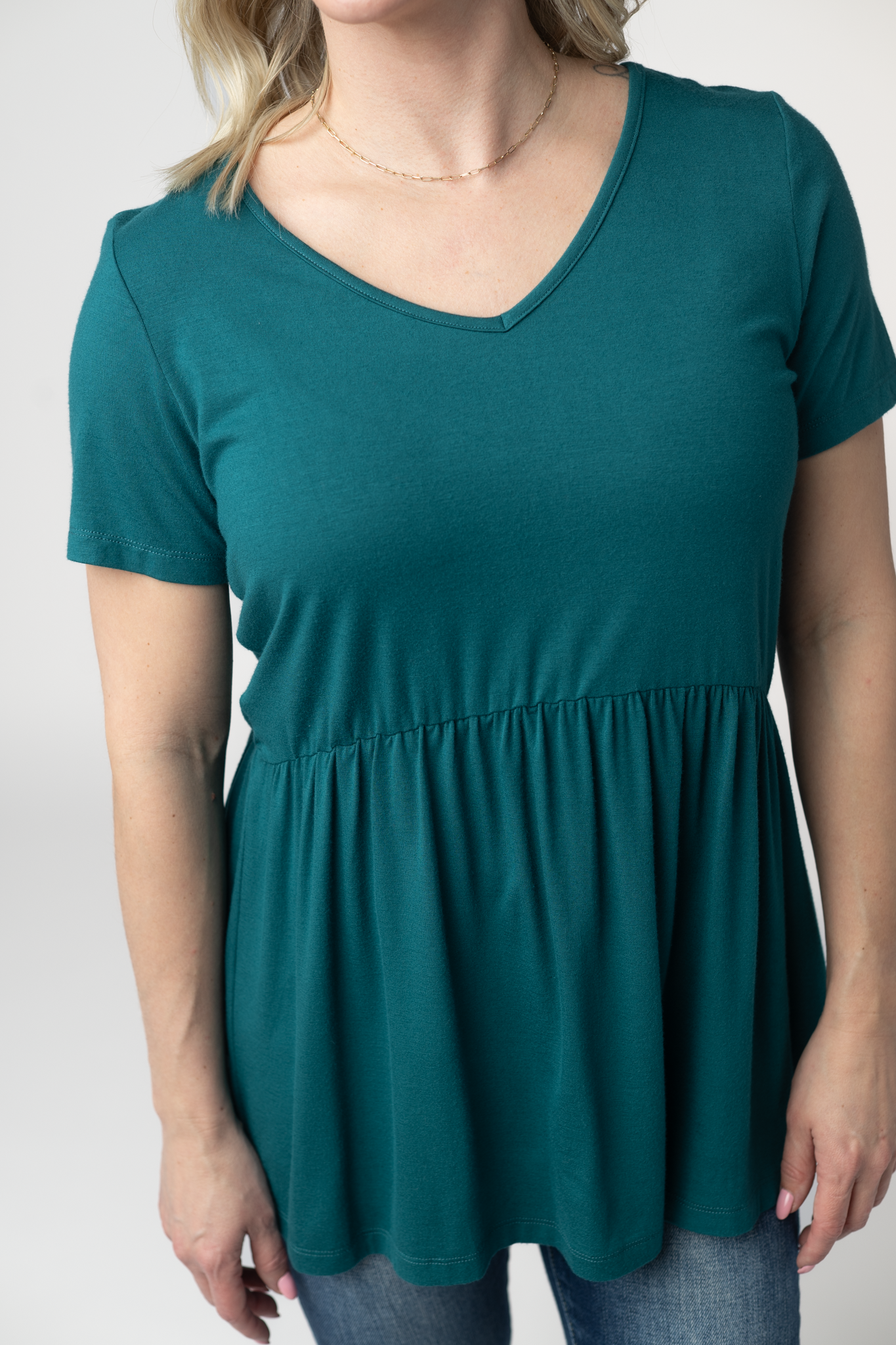 Sarah Ruffle Short Sleeve - Teal-Tops-Dear Me Southern Boutique, located in DeRidder, Louisiana