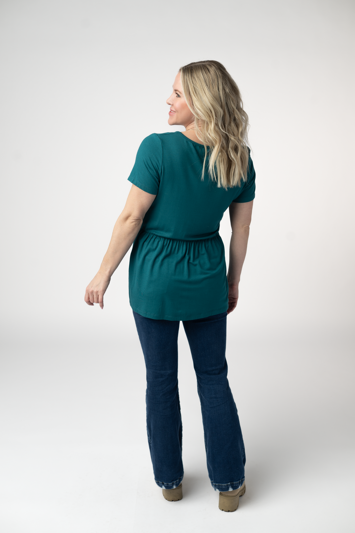 Sarah Ruffle Short Sleeve - Teal-Tops-Dear Me Southern Boutique, located in DeRidder, Louisiana
