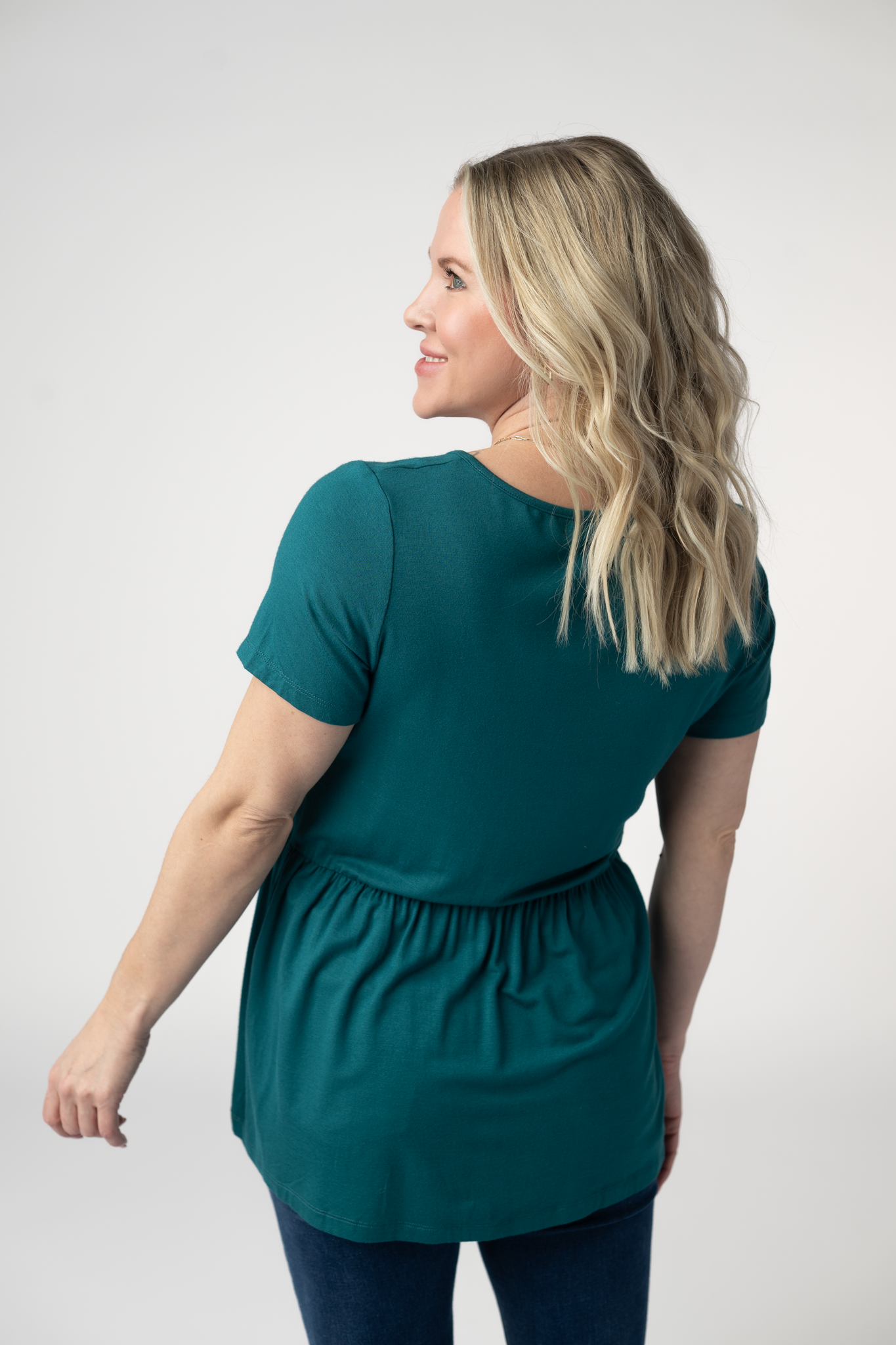 Sarah Ruffle Short Sleeve - Teal-Tops-Dear Me Southern Boutique, located in DeRidder, Louisiana