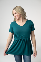 Sarah Ruffle Short Sleeve - Teal-Tops-Dear Me Southern Boutique, located in DeRidder, Louisiana