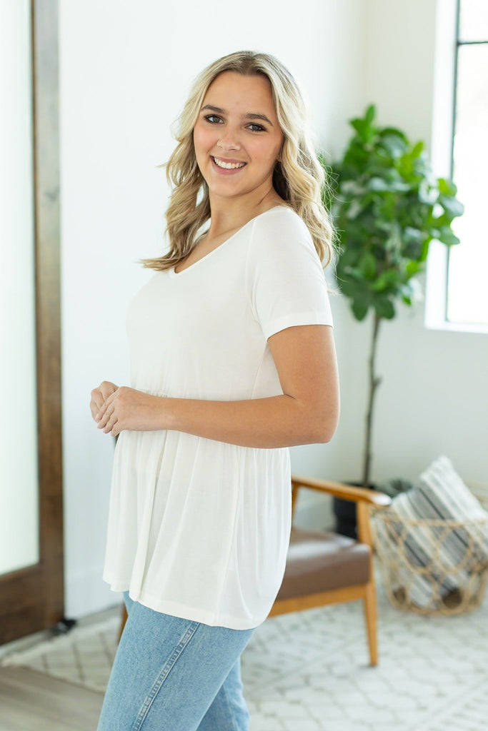Sarah Ruffle Top - Ivory-Tops-Dear Me Southern Boutique, located in DeRidder, Louisiana
