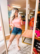 Sarah Ruffle Top- Pink-Short Sleeves-Dear Me Southern Boutique, located in DeRidder, Louisiana