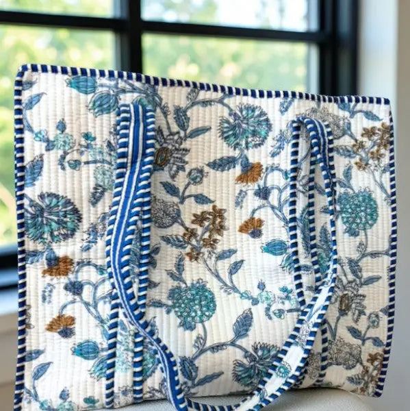 Sasha Blue and White Floral Tote Bag-Tote Bags-Dear Me Southern Boutique, located in DeRidder, Louisiana