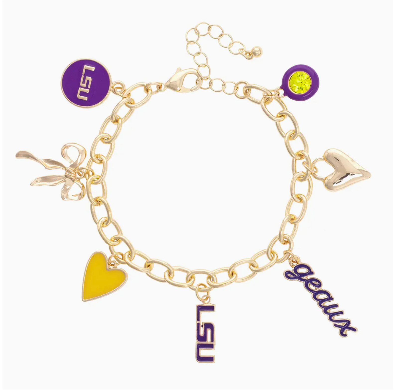Saturday Night Sparkle LSU Enamel Multi-Charm Bracelet-Dear Me Southern Boutique, located in DeRidder, Louisiana