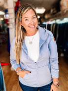 Scuba Full Zip Hoodie- Dusty Blue-Sweaters-Dear Me Southern Boutique, located in DeRidder, Louisiana