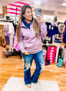 Scuba Half Zip Hoodie- Lavender-Sweatshirt-Dear Me Southern Boutique, located in DeRidder, Louisiana