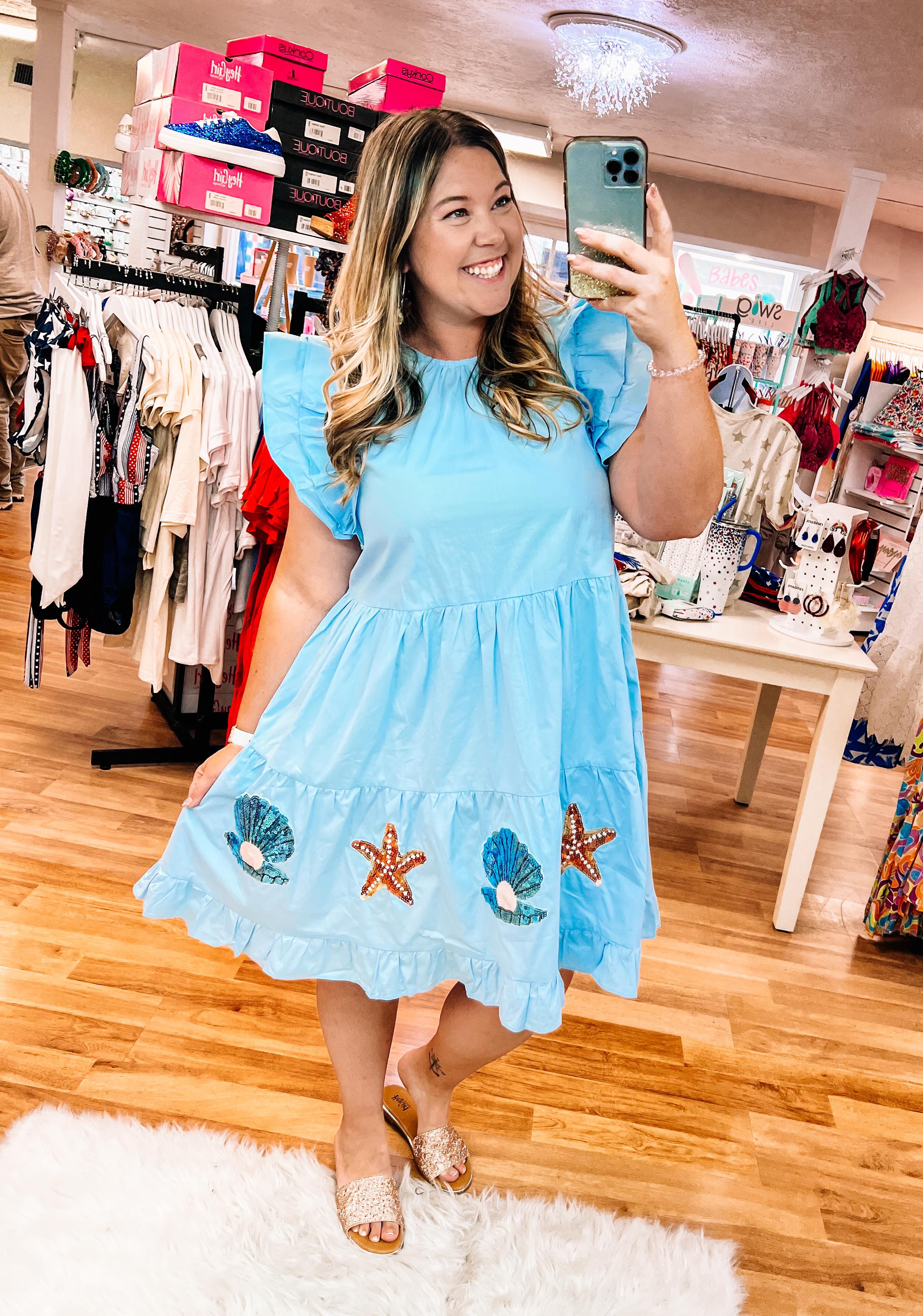 Seaside Sequin Patch Dress-Midi Dresses-Dear Me Southern Boutique, located in DeRidder, Louisiana