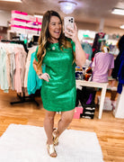 Second Line Sequin Dress - Green-Mini Dresses-Dear Me Southern Boutique, located in DeRidder, Louisiana