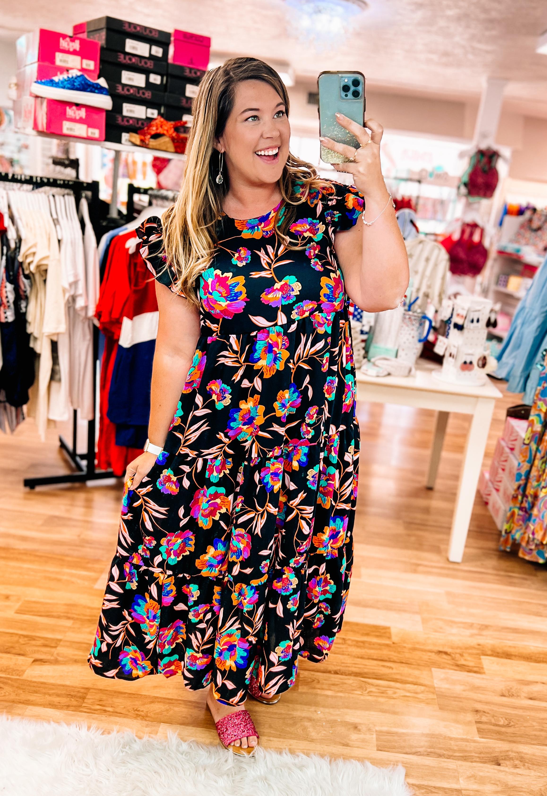 Seize The Day Black Floral Dress-Maxi Dresses-Dear Me Southern Boutique, located in DeRidder, Louisiana