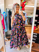 Seize The Day Black Floral Dress-Maxi Dresses-Dear Me Southern Boutique, located in DeRidder, Louisiana