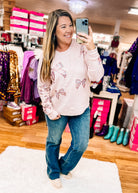 Sequin & Pearl Bow Blush Sweater-Sweaters-Dear Me Southern Boutique, located in DeRidder, Louisiana