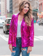 Sequin & The City Blazer - Hot Pink-Outerwear/Jackets/Shackets-Dear Me Southern Boutique, located in DeRidder, Louisiana