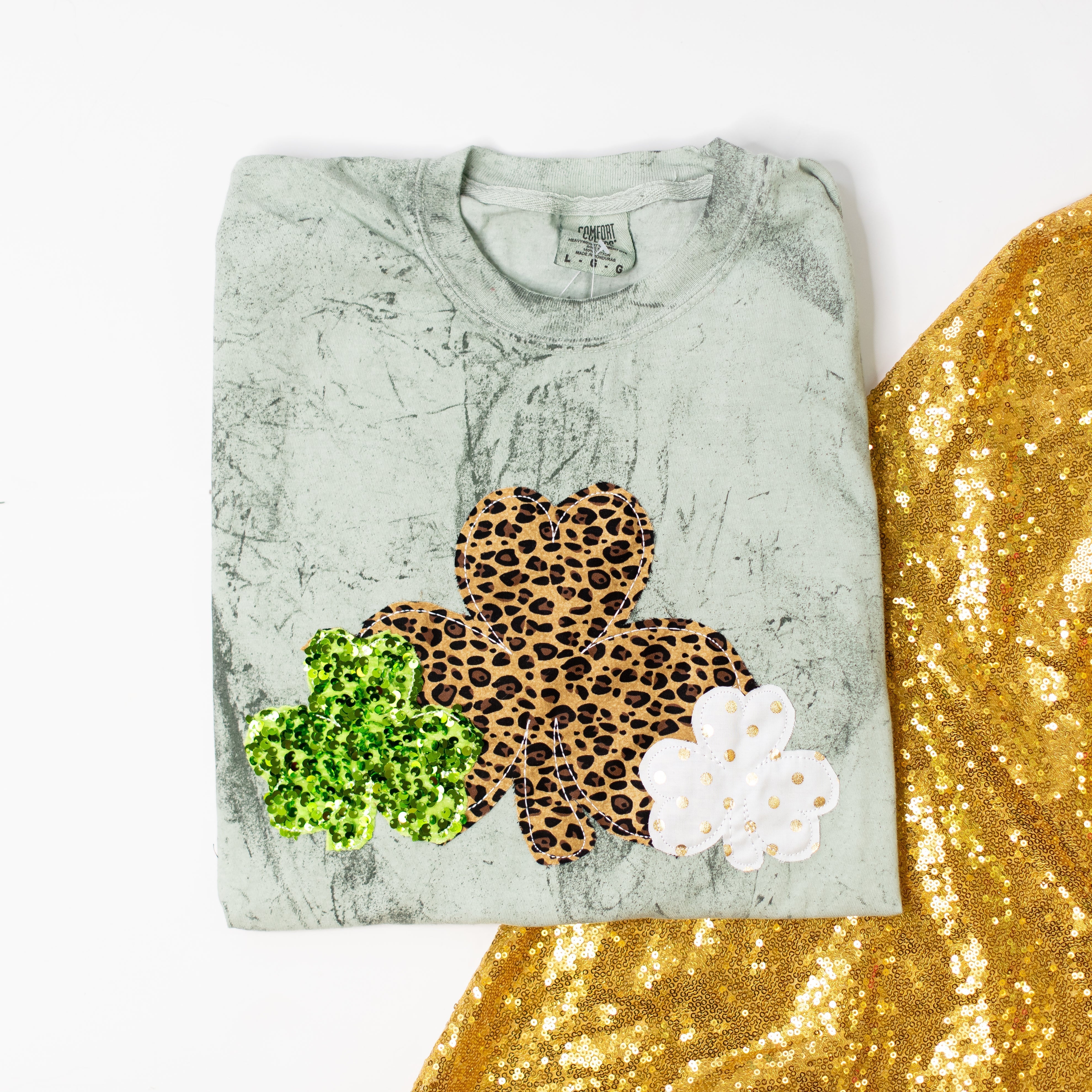 Shamrock Sequin Tee-Graphic Tops-Dear Me Southern Boutique, located in DeRidder, Louisiana