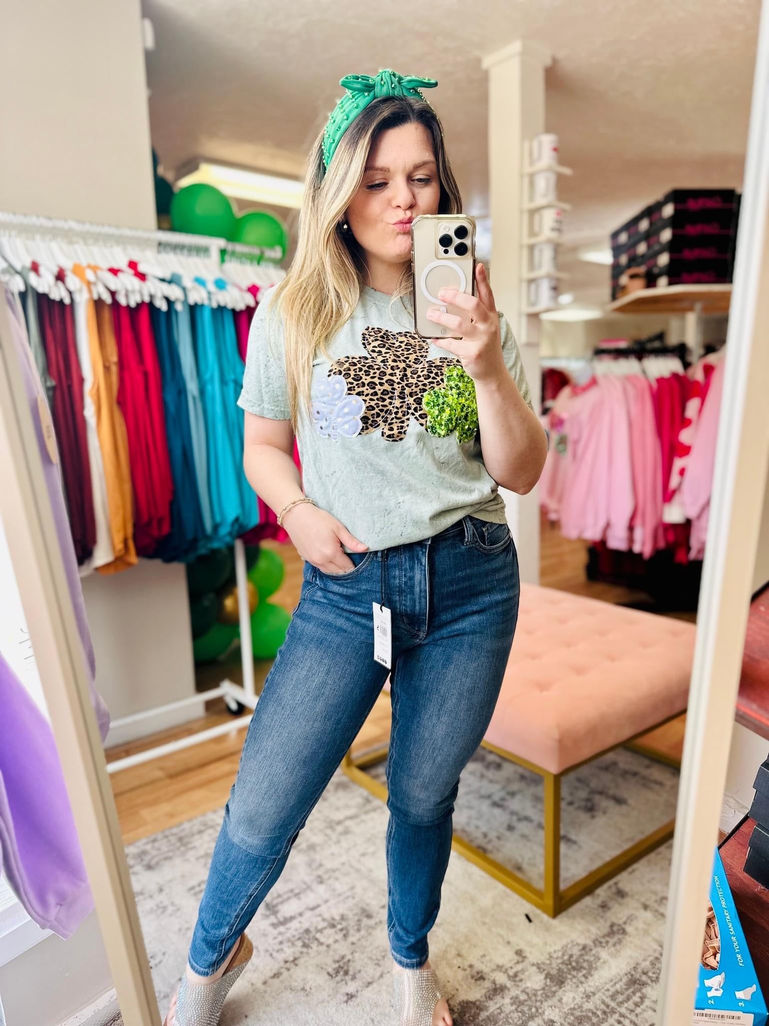 Shamrock Sequin Tee-Graphic Tops-Dear Me Southern Boutique, located in DeRidder, Louisiana