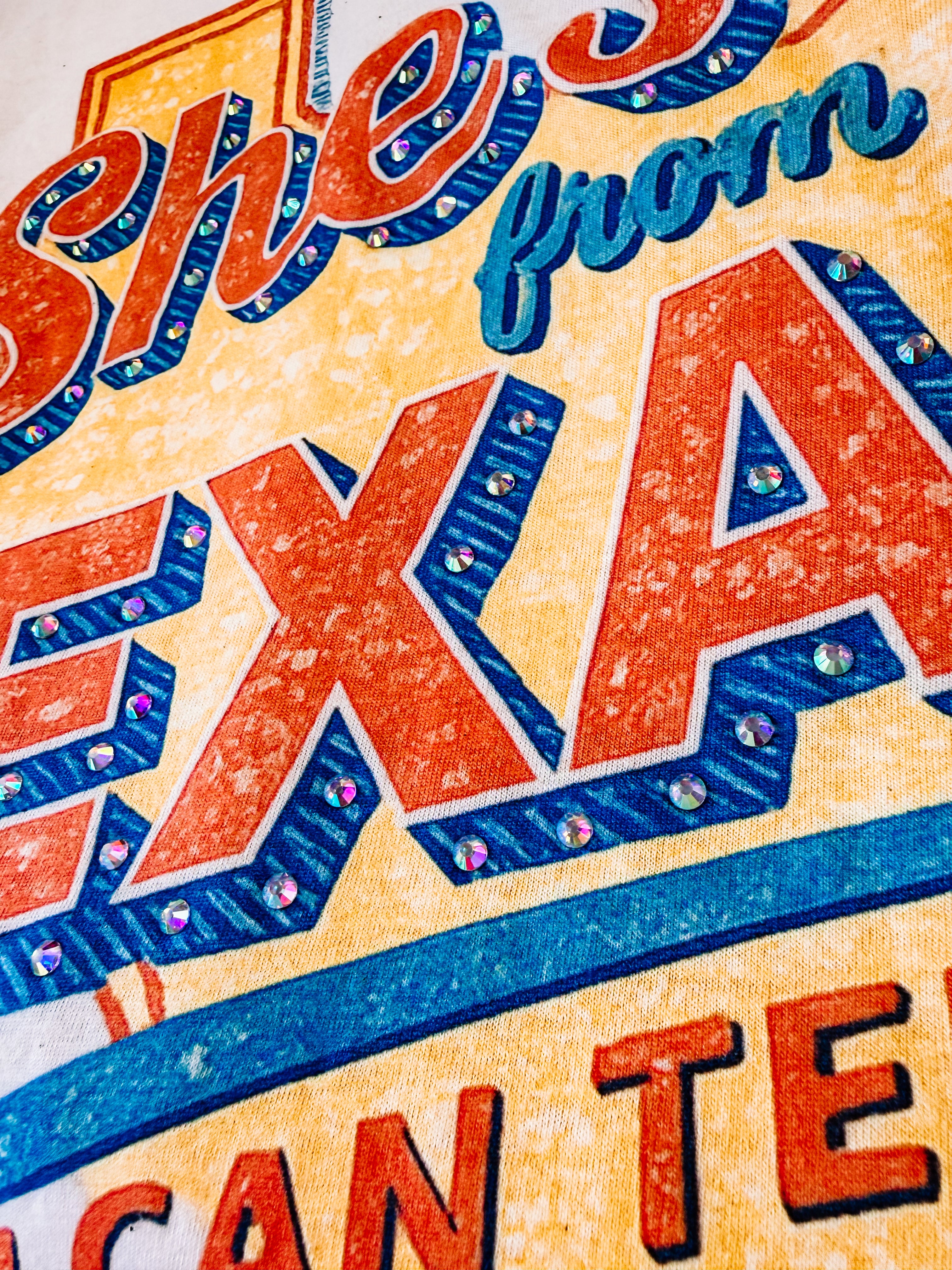 She’s From Texas Bougie Rhinestone Tee-Presales-Dear Me Southern Boutique, located in DeRidder, Louisiana