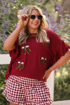 Sideline Sparkle Ruffle Top, Maroon-Tops-Dear Me Southern Boutique, located in DeRidder, Louisiana