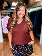 Sierra Pocket Top - Chocolate-Blouses-Dear Me Southern Boutique, located in DeRidder, Louisiana