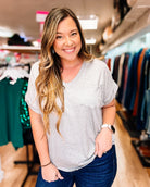 Sierra Pocket Top - Heather Grey-Blouses-Dear Me Southern Boutique, located in DeRidder, Louisiana