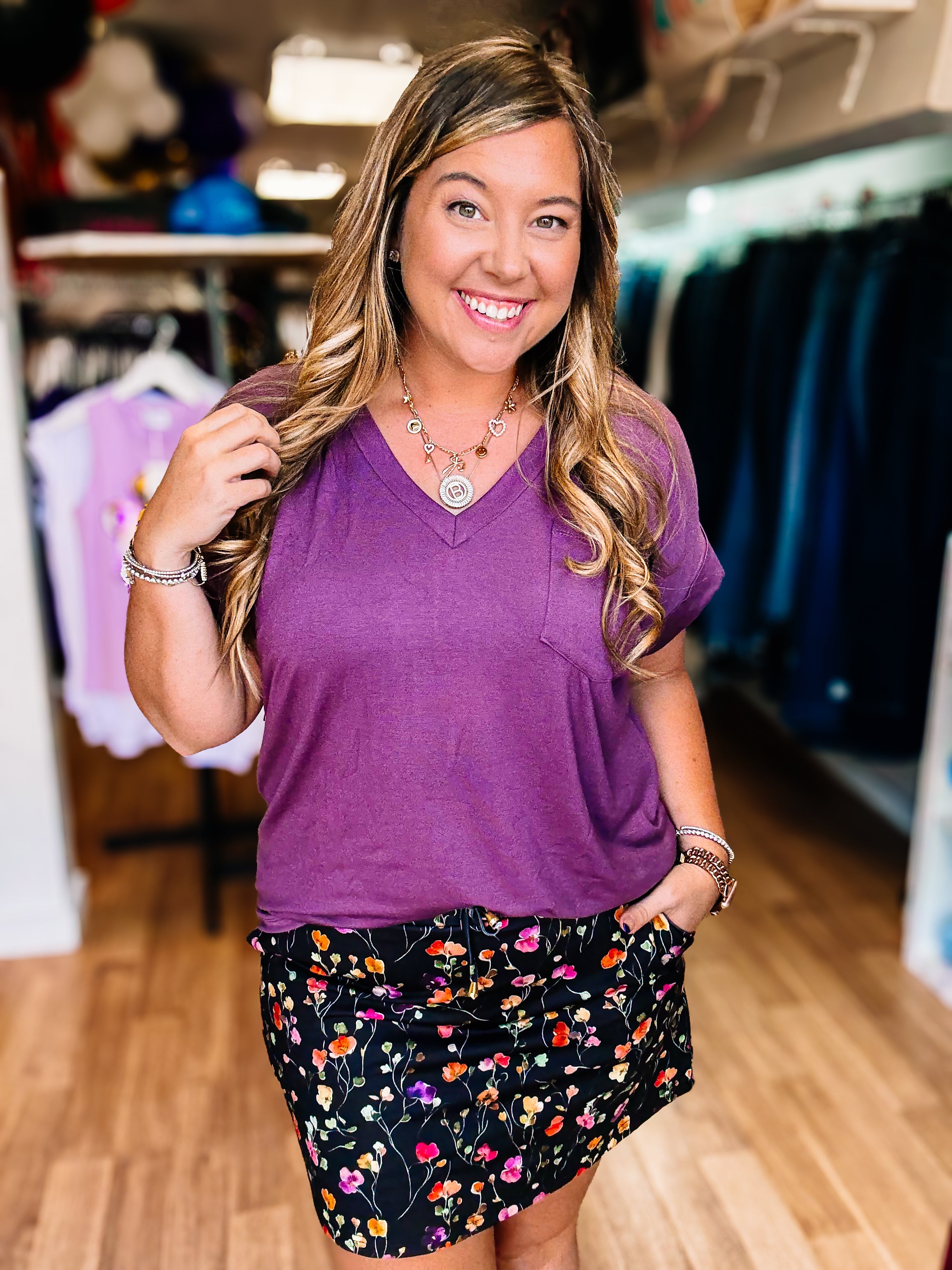 Sierra Pocket Top - Plum-Blouses-Dear Me Southern Boutique, located in DeRidder, Louisiana