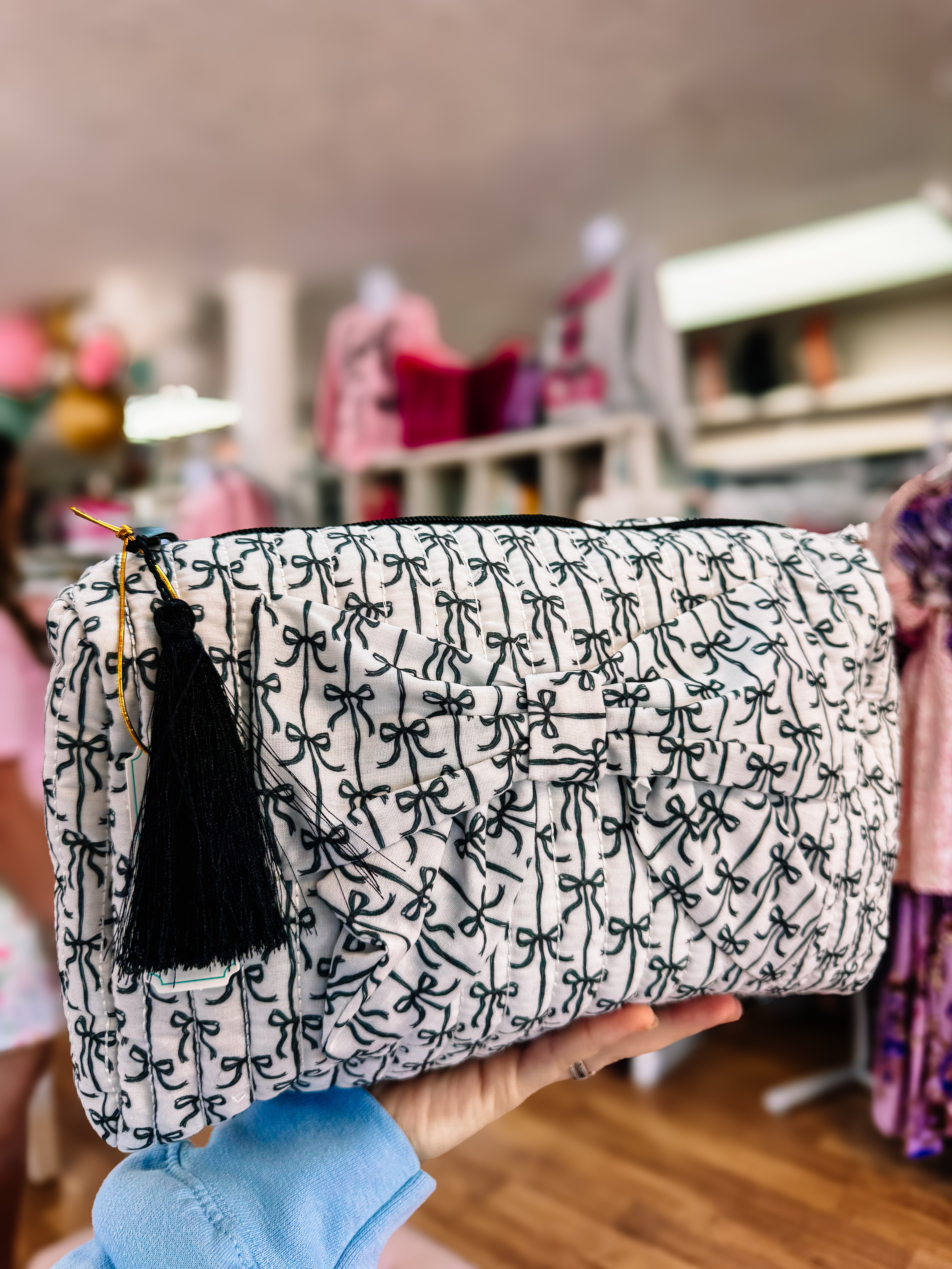 Simply Southern Black Bow Cosmo Travel Bag-Travel Bag-Dear Me Southern Boutique, located in DeRidder, Louisiana