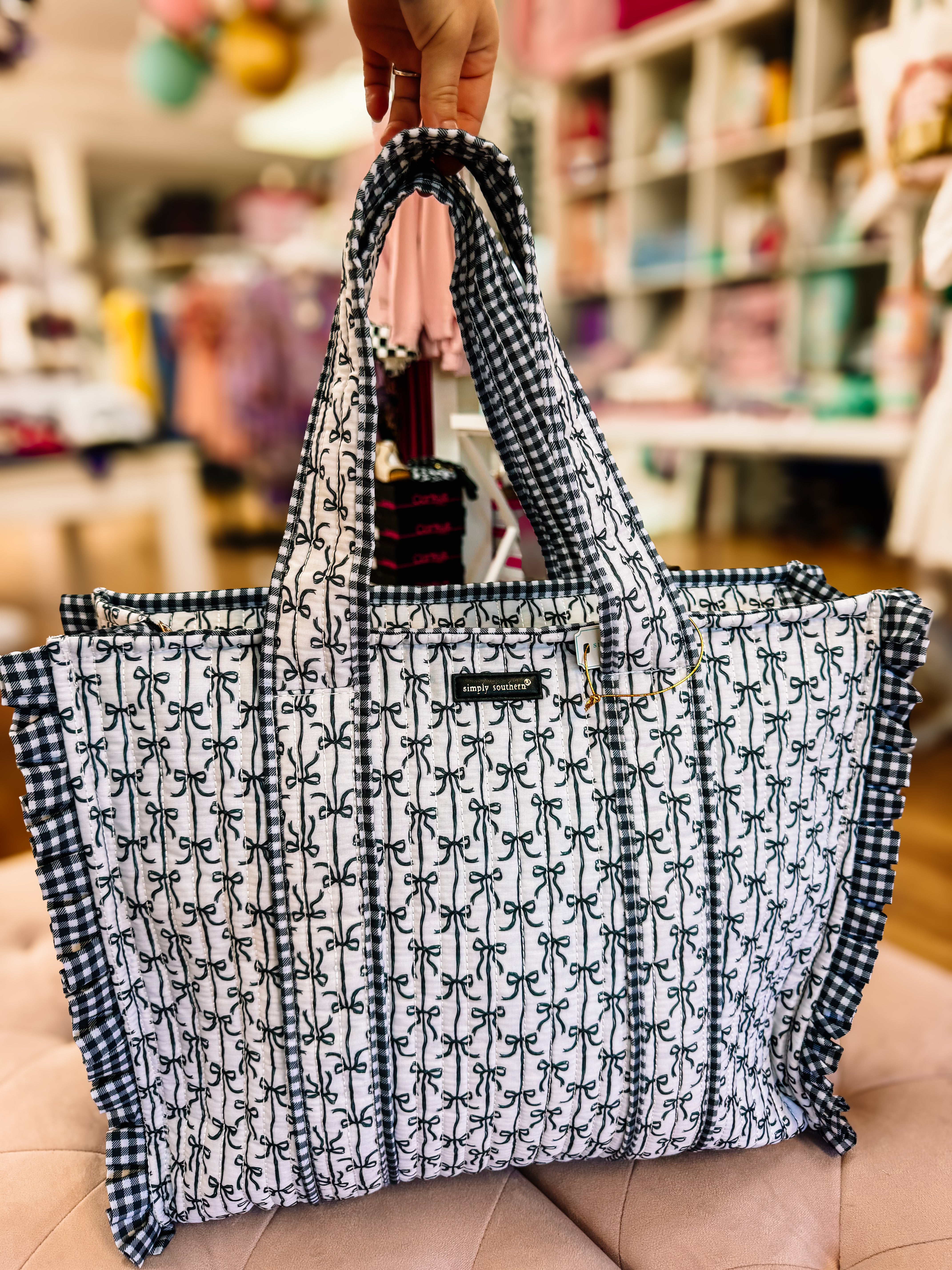 Simply Southern Black Bow Tote Bag-Tote Bags-Dear Me Southern Boutique, located in DeRidder, Louisiana