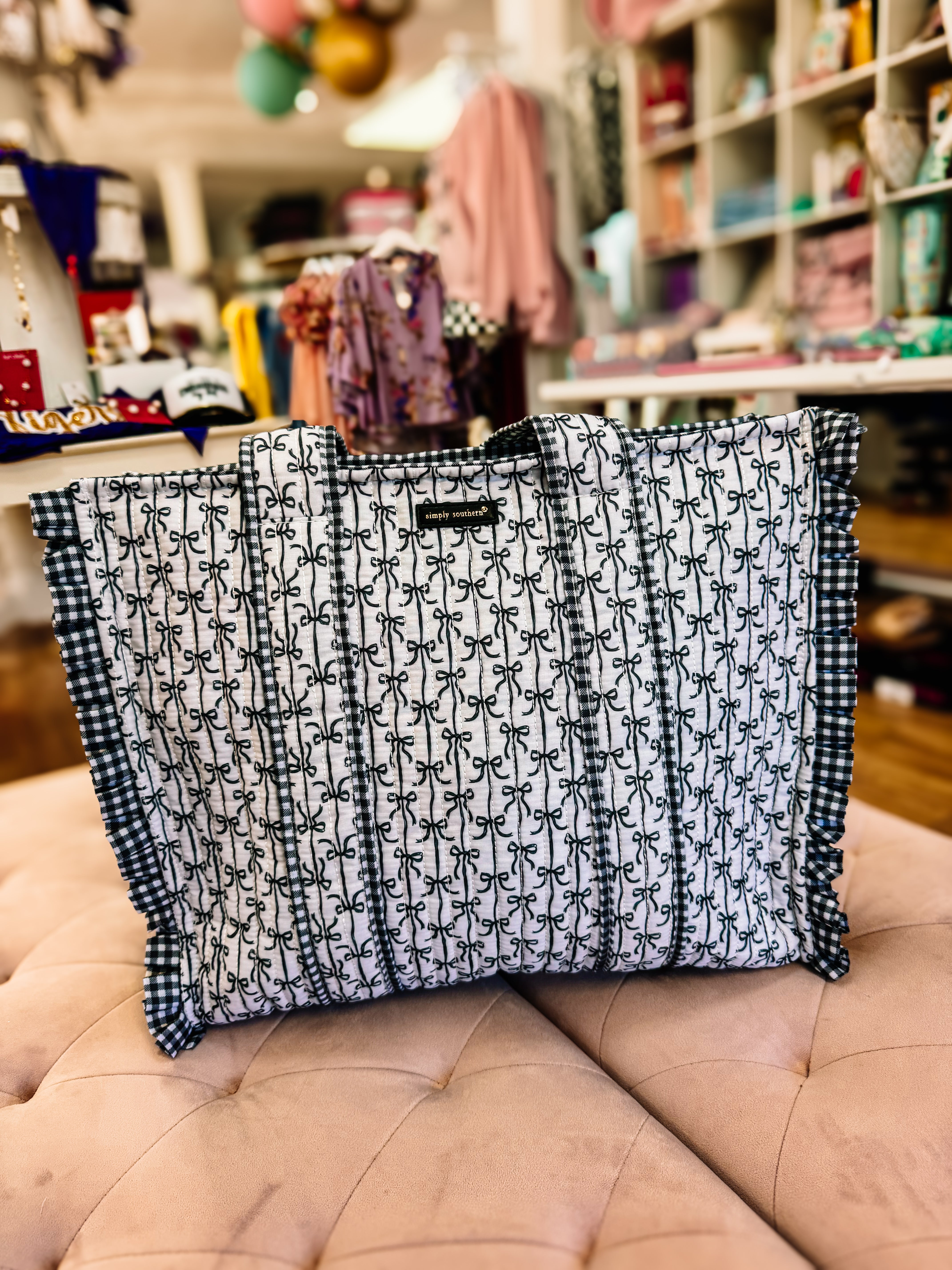 Simply Southern Black Bow Tote Bag-Tote Bags-Dear Me Southern Boutique, located in DeRidder, Louisiana