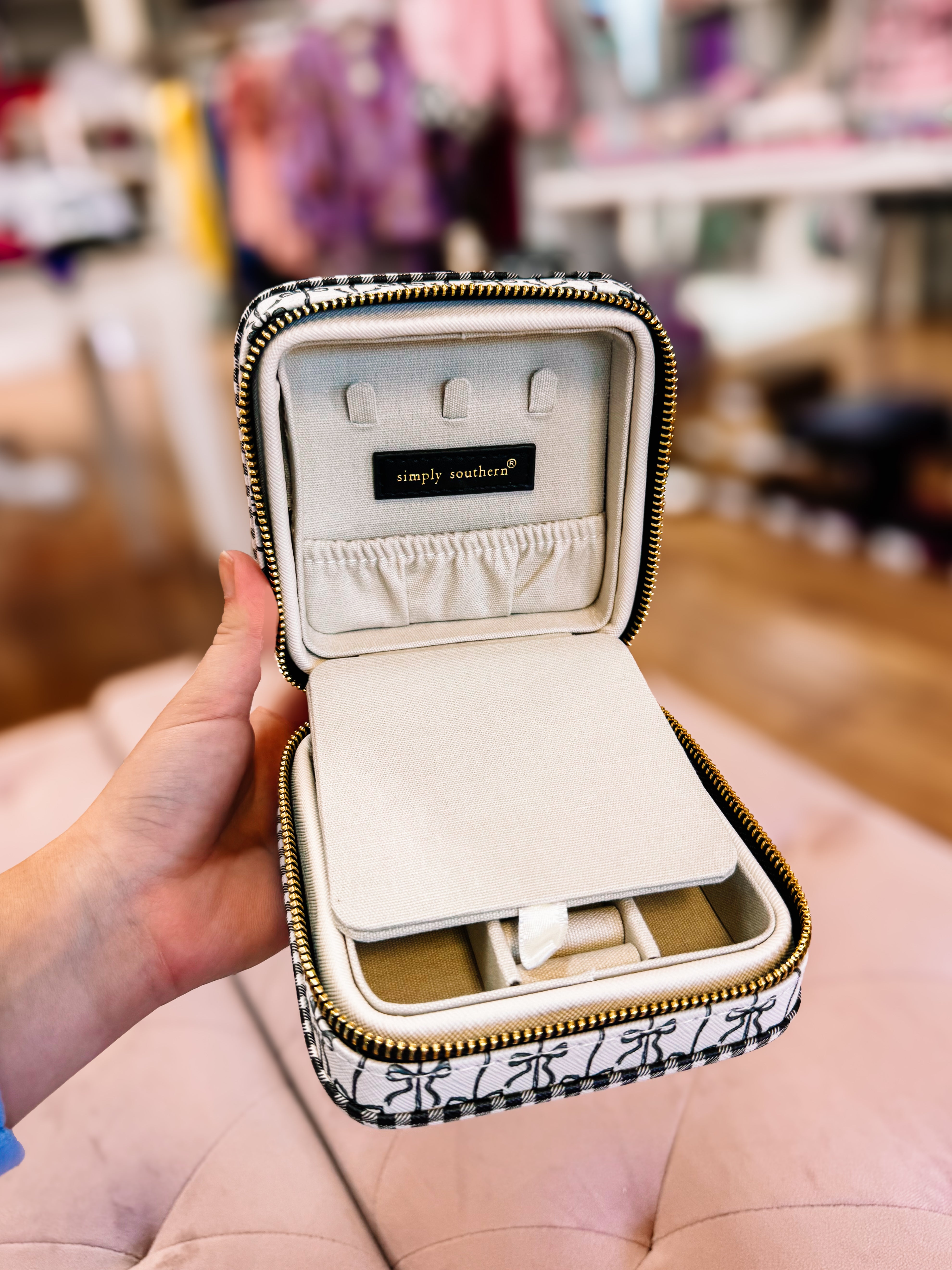 Simply Southern Black Bow Travel Jewelry Case-Travel Case-Dear Me Southern Boutique, located in DeRidder, Louisiana