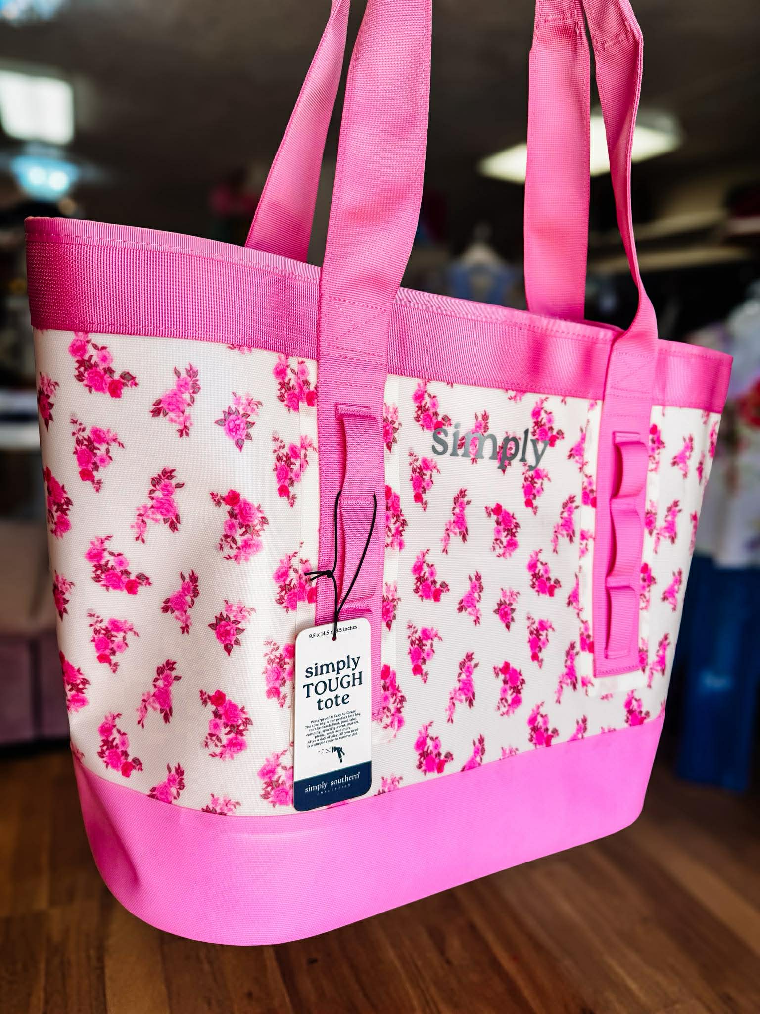 Simply Southern Pink Floral Tote Bag-Dear Me Southern Boutique, located in DeRidder, Louisiana