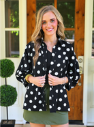 Sloane Button Up Top - After Dark Polka Dot-Presales-Dear Me Southern Boutique, located in DeRidder, Louisiana