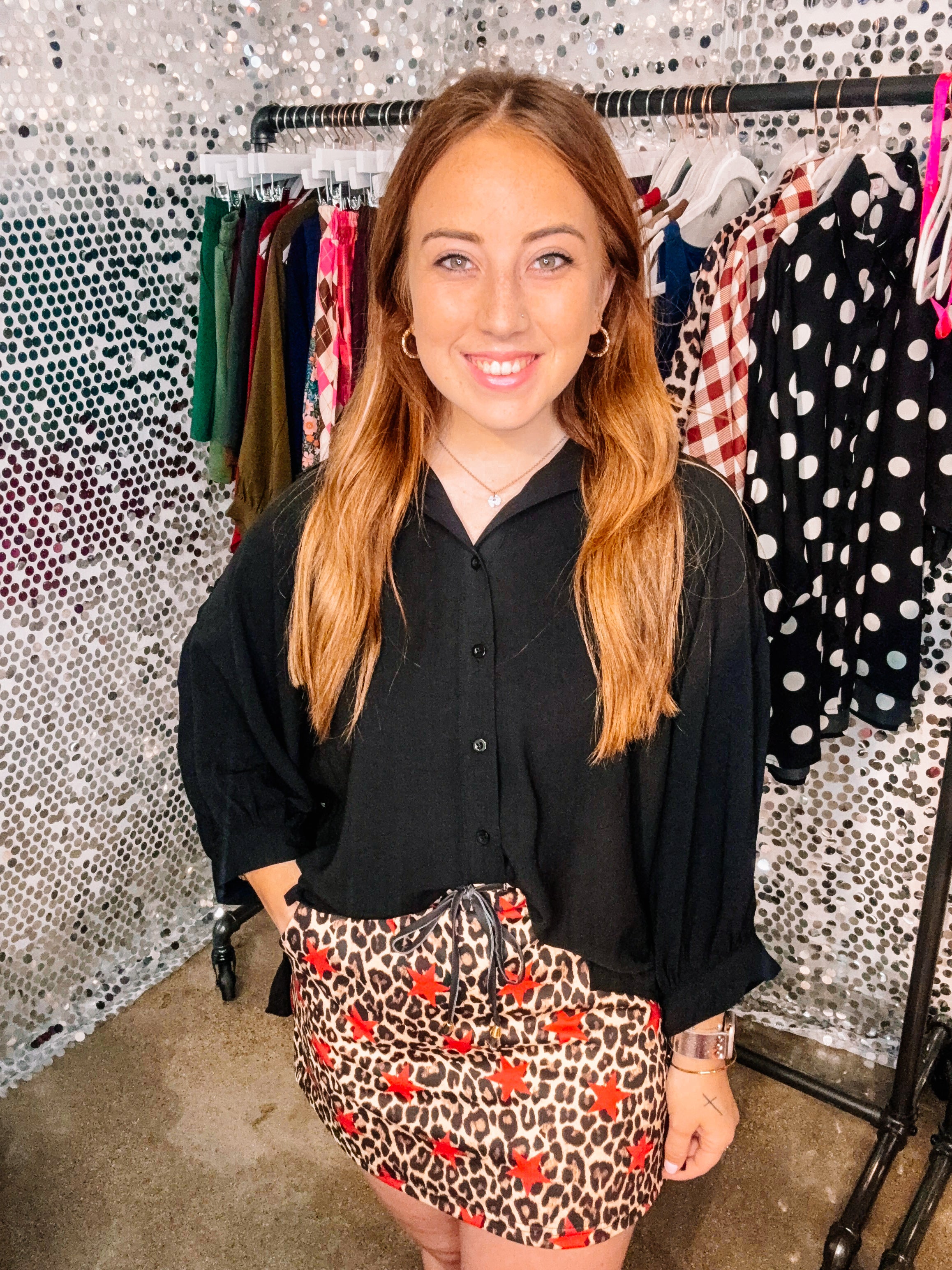 Sloane Button Up Top - Black-Presales-Dear Me Southern Boutique, located in DeRidder, Louisiana