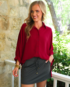 Sloane Button Up Top - Burgundy-Presales-Dear Me Southern Boutique, located in DeRidder, Louisiana