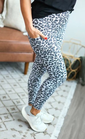 Snow Leopard Athleisure Capris with pockets INSTOCK-Pants-Dear Me Southern Boutique, located in DeRidder, Louisiana