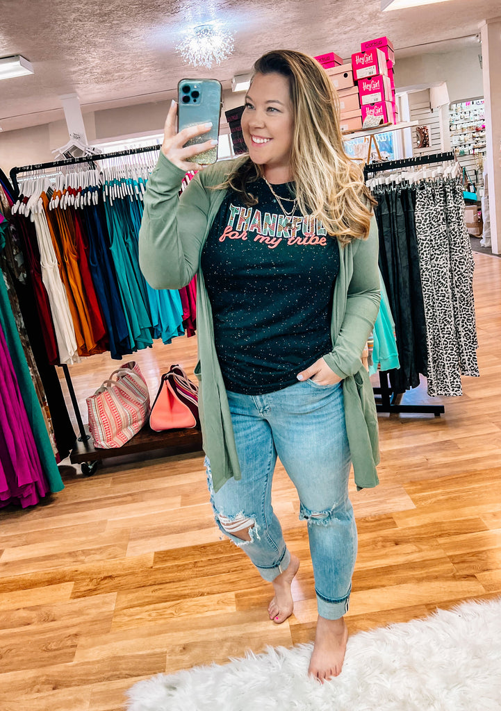 Solid Staple Cardigan - Olive-Tops-Dear Me Southern Boutique, located in DeRidder, Louisiana