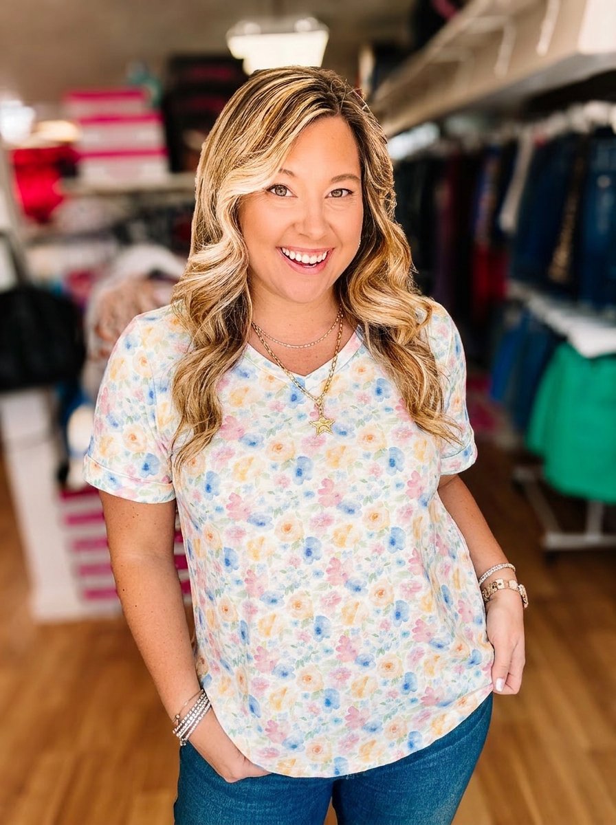 Sophie Petal Gardens Tee-Tops-Dear Me Southern Boutique, located in DeRidder, Louisiana