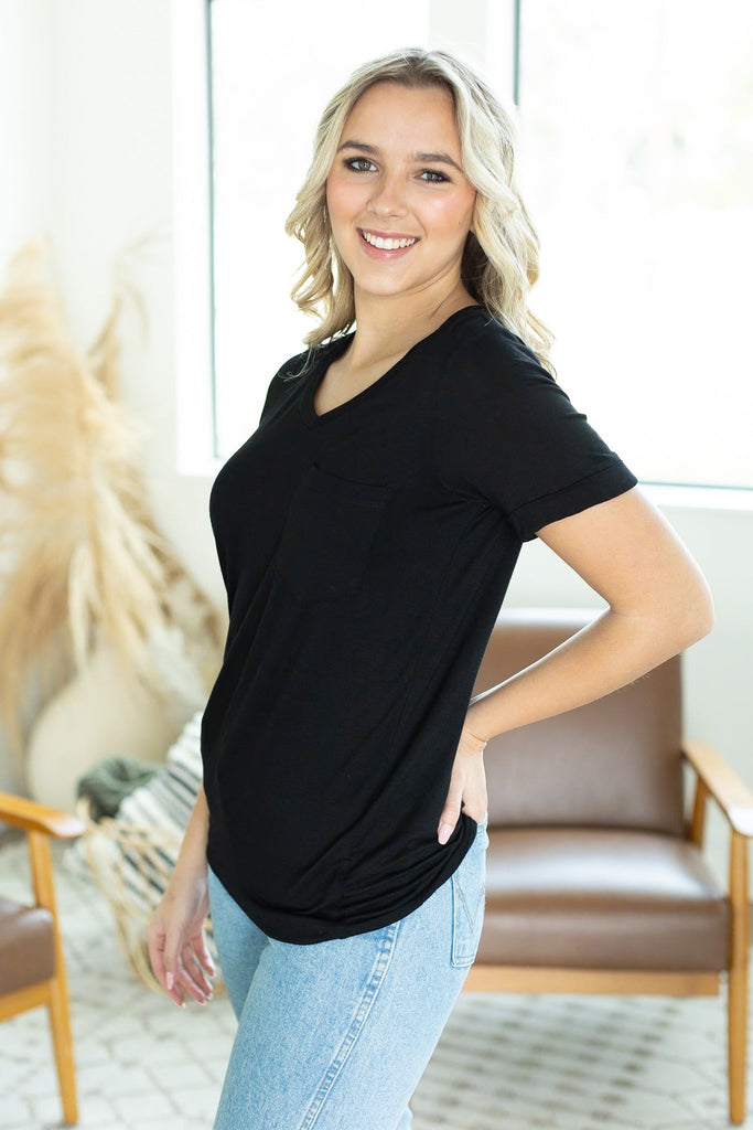 Sophie Pocket Tee - Black-Shirts-Dear Me Southern Boutique, located in DeRidder, Louisiana