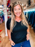 Sophie Pocket Tee - Black-Tops-Dear Me Southern Boutique, located in DeRidder, Louisiana