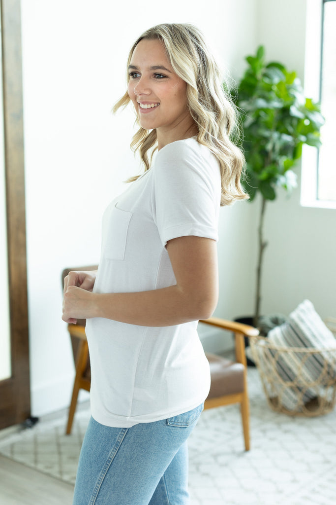 Sophie Pocket Tee - White-Shirts-Dear Me Southern Boutique, located in DeRidder, Louisiana